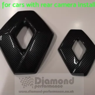 FRONT and REAR logo COVER for Renault Clio 4 2013-2016 in CARBON EFFECT cars with rear camera