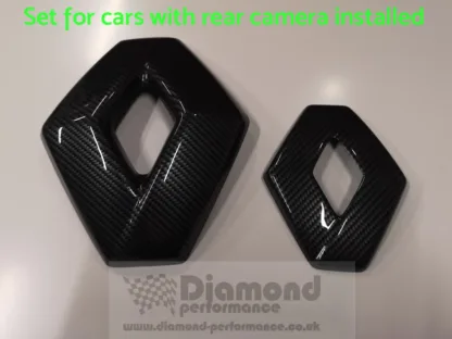 FRONT and REAR logo COVER for Renault Clio 4 2013-2016 in CARBON EFFECT cars with rear camera