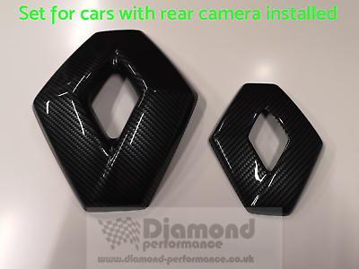 CARBON EFFECT FRONT and REAR badge COVERS for Renault Clio 4 2017-19 cars  with rear camera