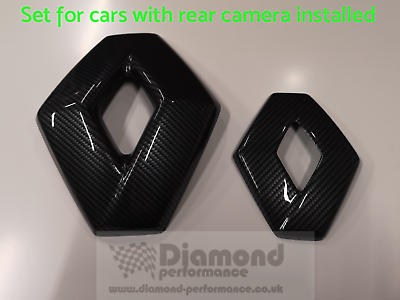 CARBON EFFECT FRONT&REAR logo COVERS for Renault Clio 4 2013-2016 cars  w.camera